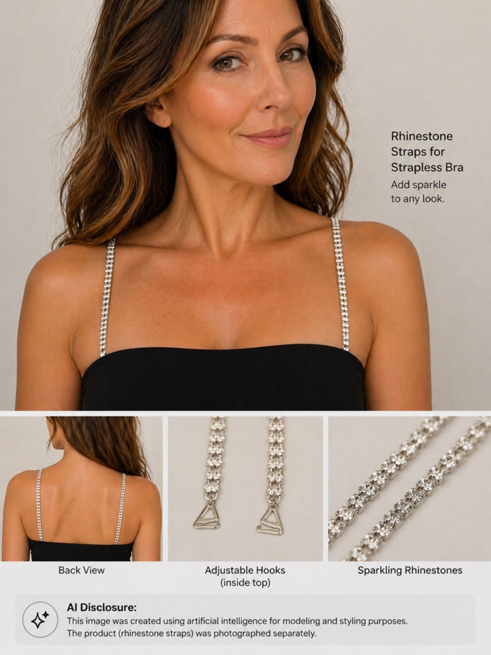 Rhinestone Bra Straps Sparkly Adjustable Strapless Bra Straps
